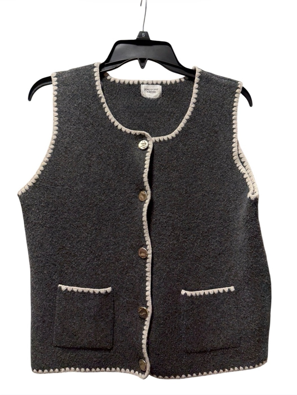 Song of Style Charcoal Scallop Trim Gold Button Sweater Vest M - Picture 2 of 5